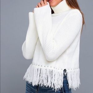NWT Lulus Freethinker Cream Fringe Cropped Sweater